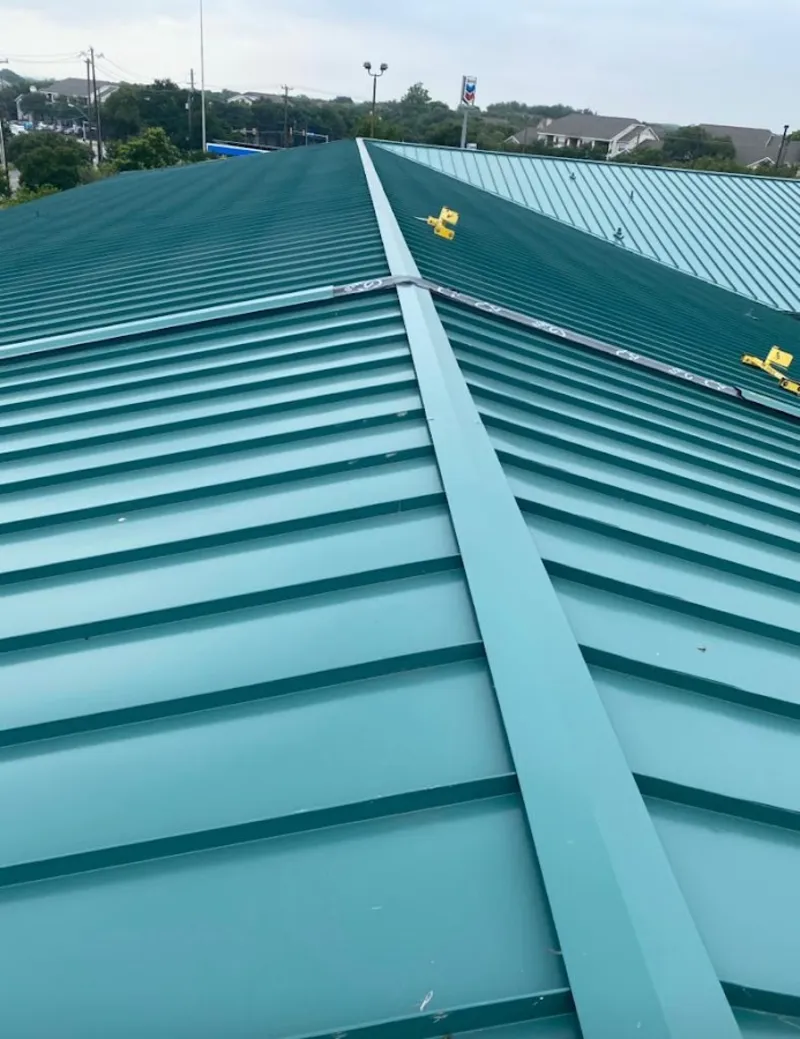 Green commercial metal roof ridge and valley for Metal Roof Repair in San Pablo